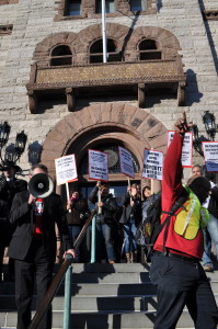 Speaking on City Hall Steps 1