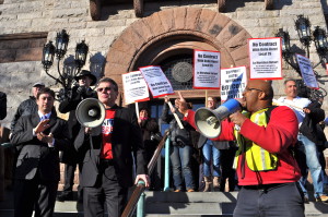 Speaking on City Hall Steps 2