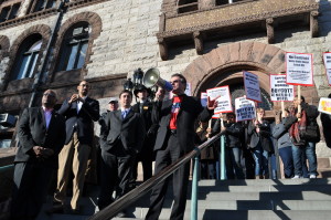 Speaking on City Hall Steps 4